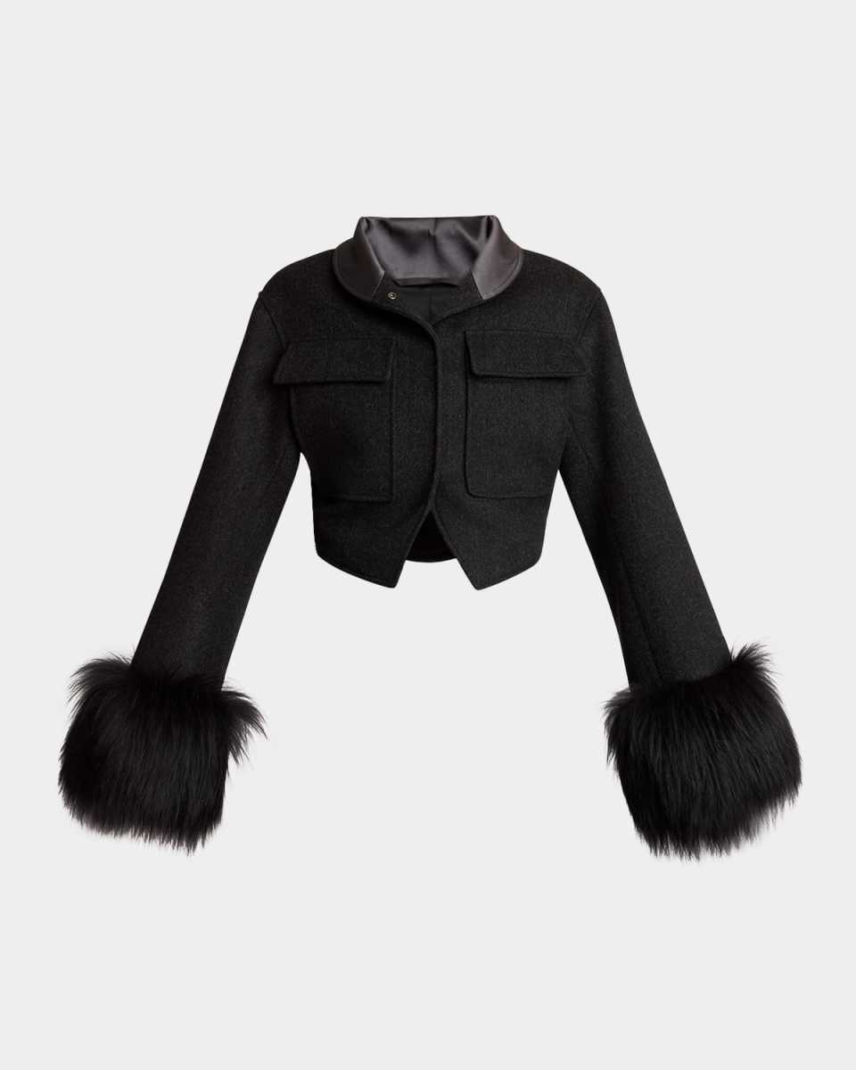 Sheep Shearling Cuffs Cropped Jacket